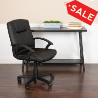 Flash Furniture CH-197220X000-BK-GG Flash Fundamentals Mid-Back Black LeatherSoft-Padded Task Office Chair with Arms, BIFMA Certified